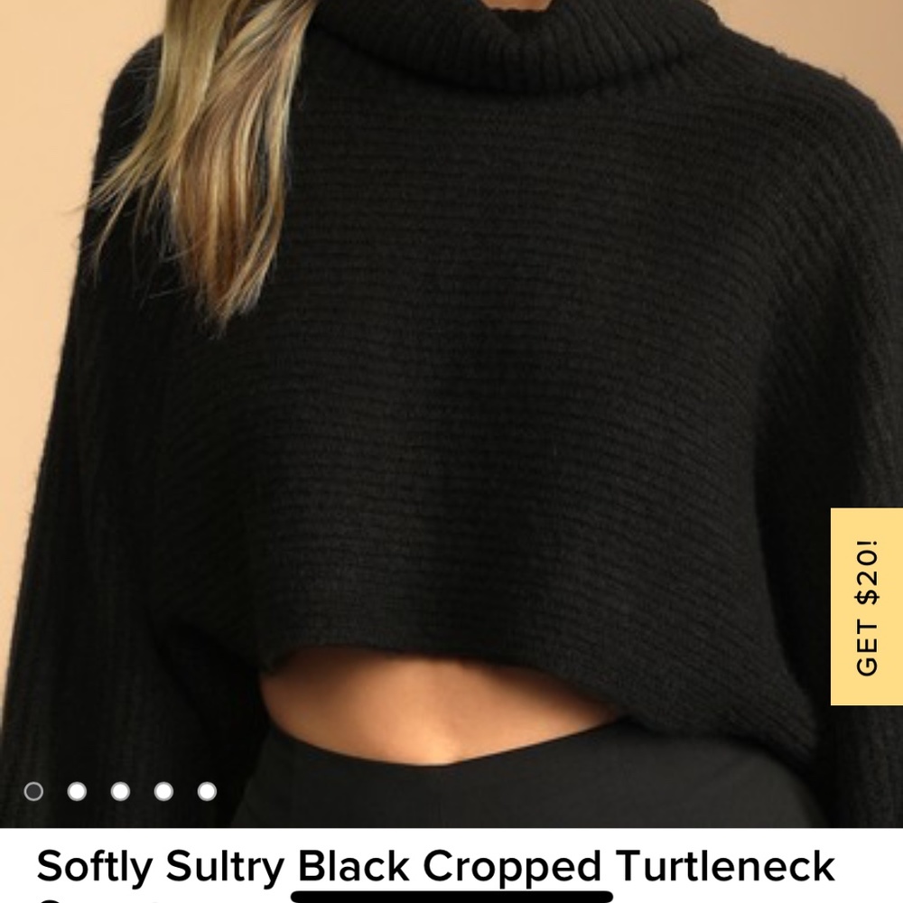 Black cropped turtleneck sweater.